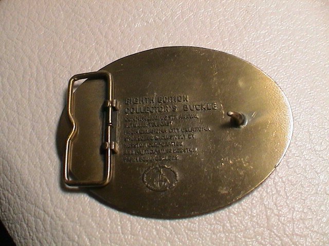 HESSTON NATIONAL FINALS 1982 BULL HORSE COWBOY WESTERN THEME BRASS BELT BUCKLE