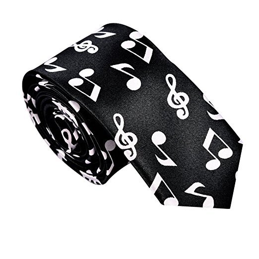 Black White MUSIC NOTES NECK TIE Slim Skinny Unisex necktie USA