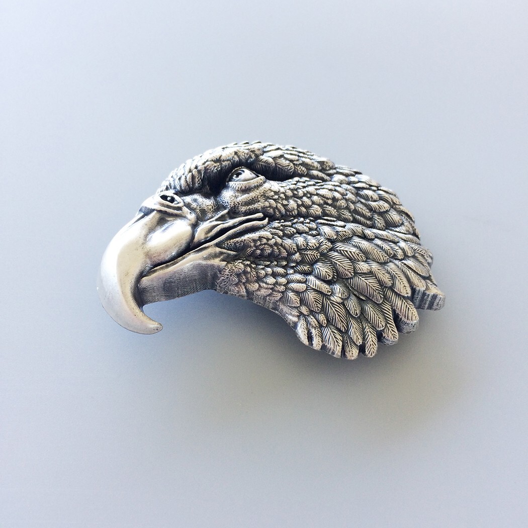 Vintage Silver Plated Eagle Head Western Belt Buckle