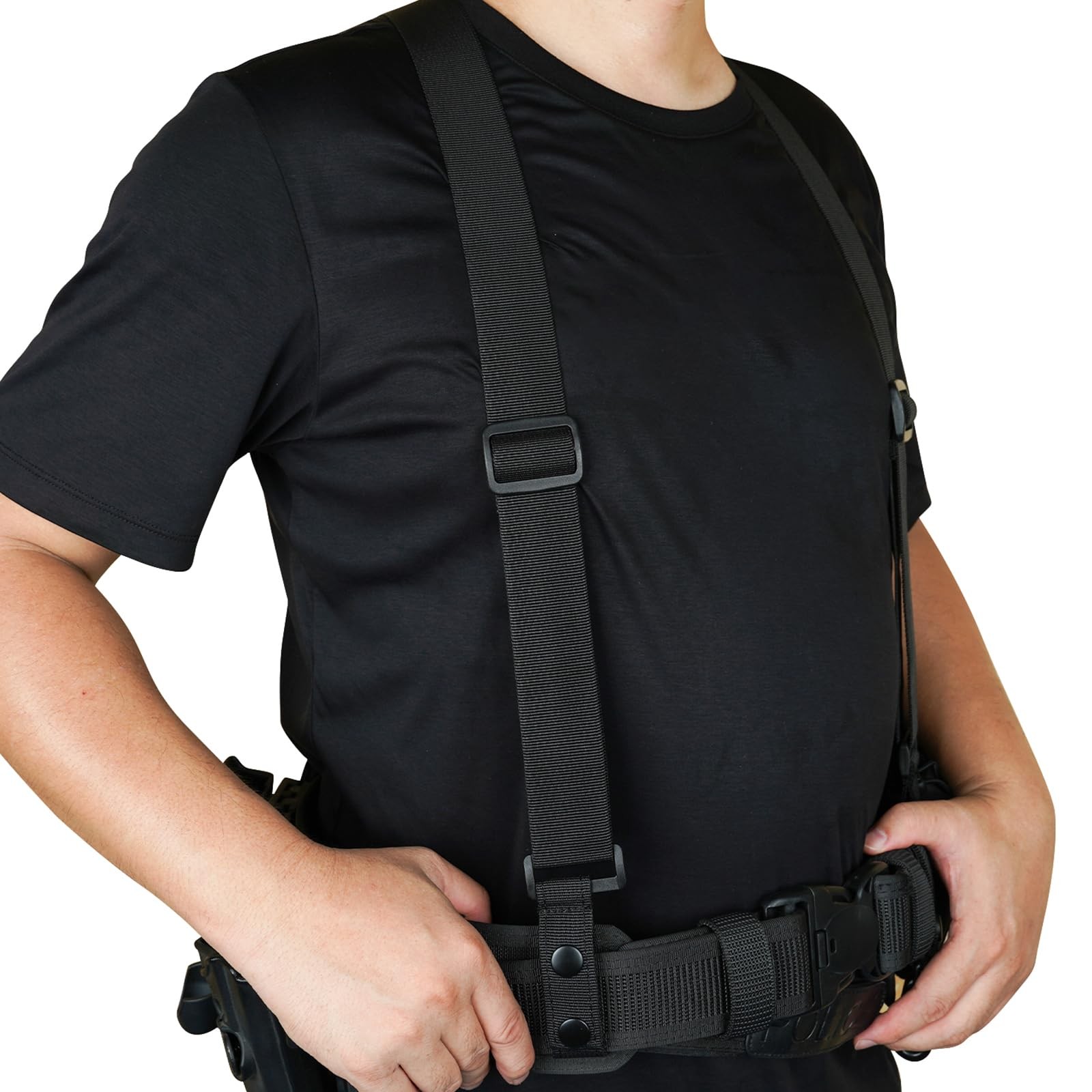 KUNN Tactical Suspenders Police Duty Belt Harness for Men,1.5 Black, Black