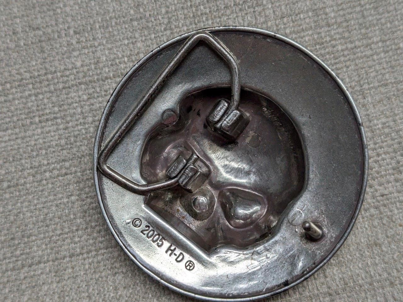 vintage WILLIE G belt buckle HARLEY DAVIDSON chrome metal SKULL motorcycle Y2K