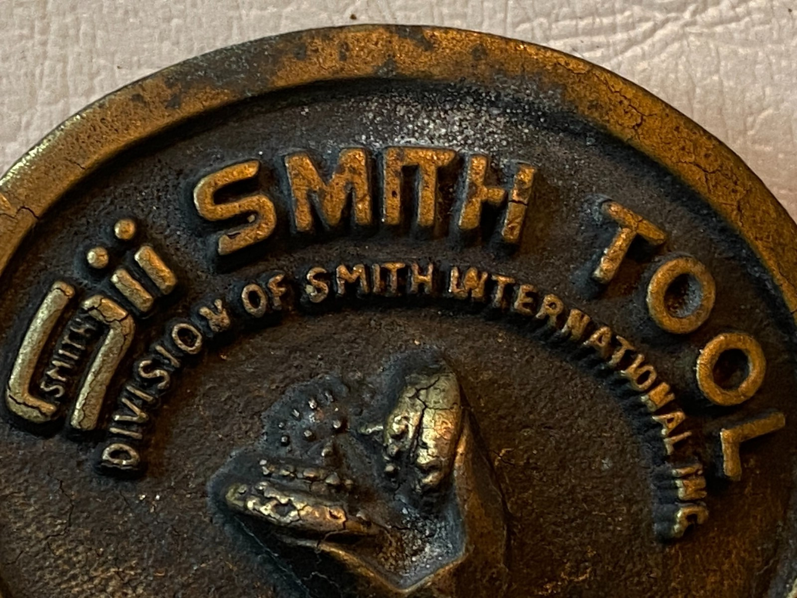 Vintage SMITH TOOL Solid Brass Belt Buckle Heavy Raised Drill Bit 3&Prime; x 2.5&Prime;