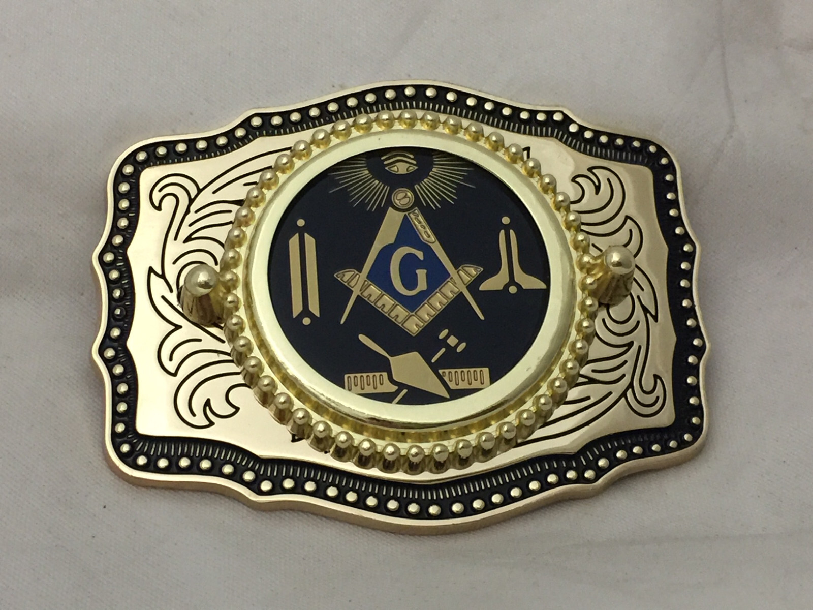 Masonic Symbols Belt Buckle Western Style Black and Gold (W167)