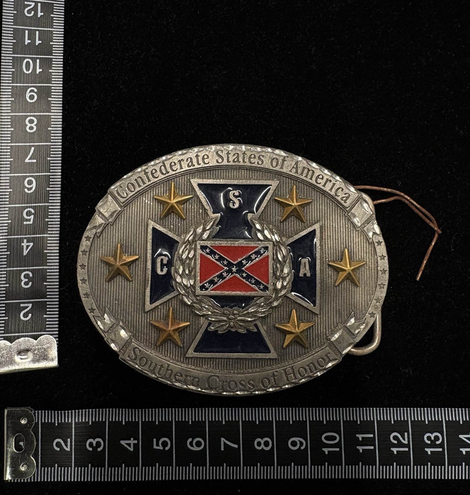 silver colored belt buckle “southern Cross of Honors” red white blue colors RARE