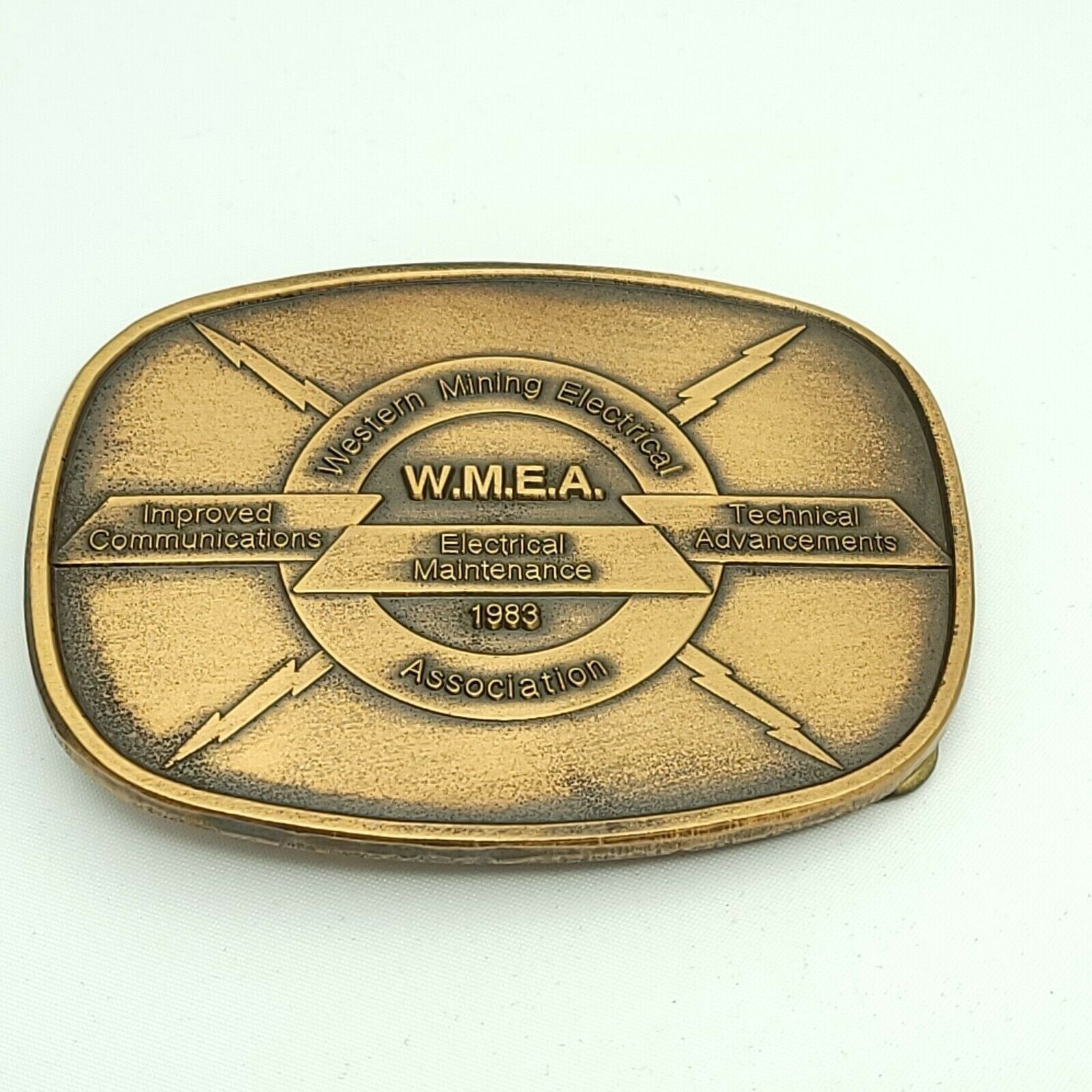 Solid Brass Belt Buckle Western Mining Electrical 1983 Indiana Metal Craft USA