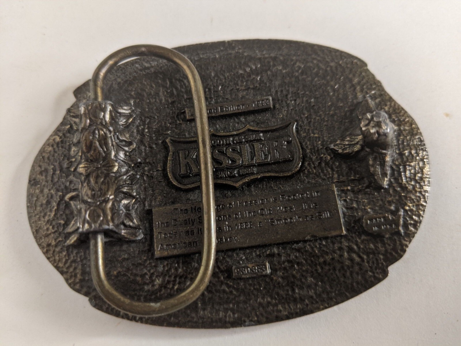 Kessler Belt Buckle The Spirit of Wisconsin 1993 Smooth as Silk bronze wearing