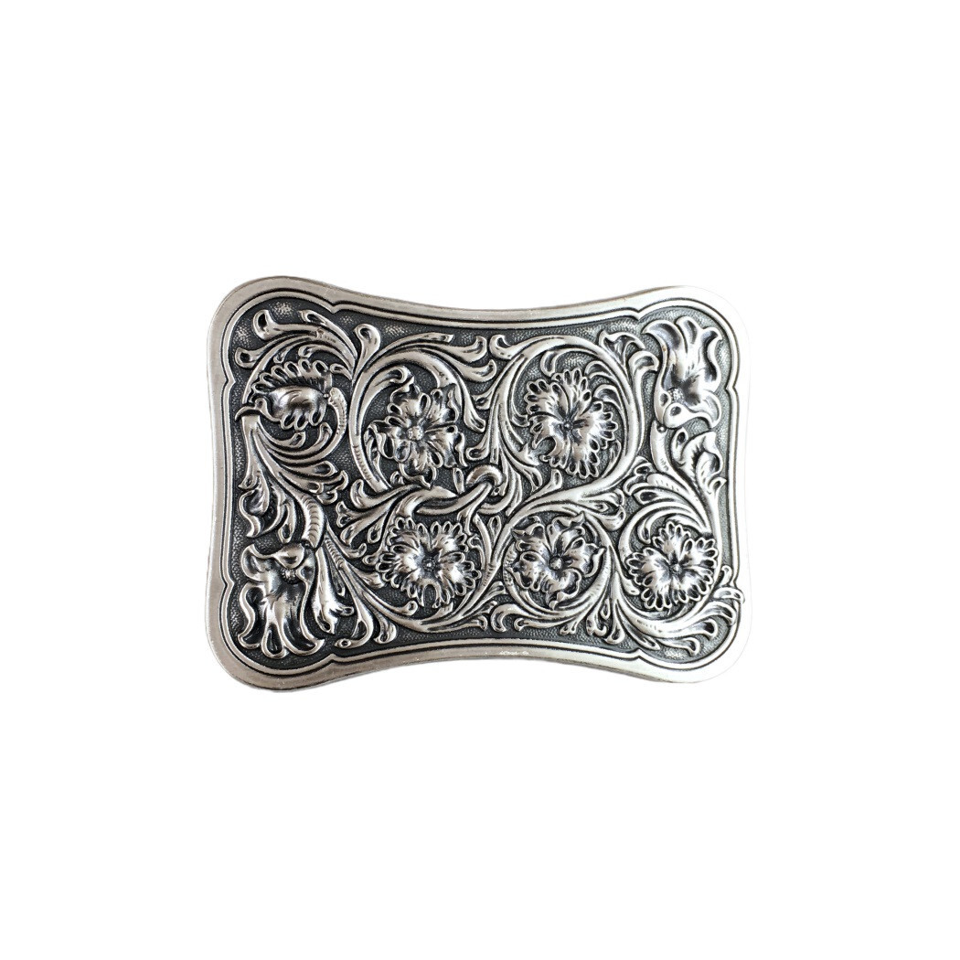 Vintage Silver Plated Western Southwest Rectangle Belt Buckle Boucle de Ceinture