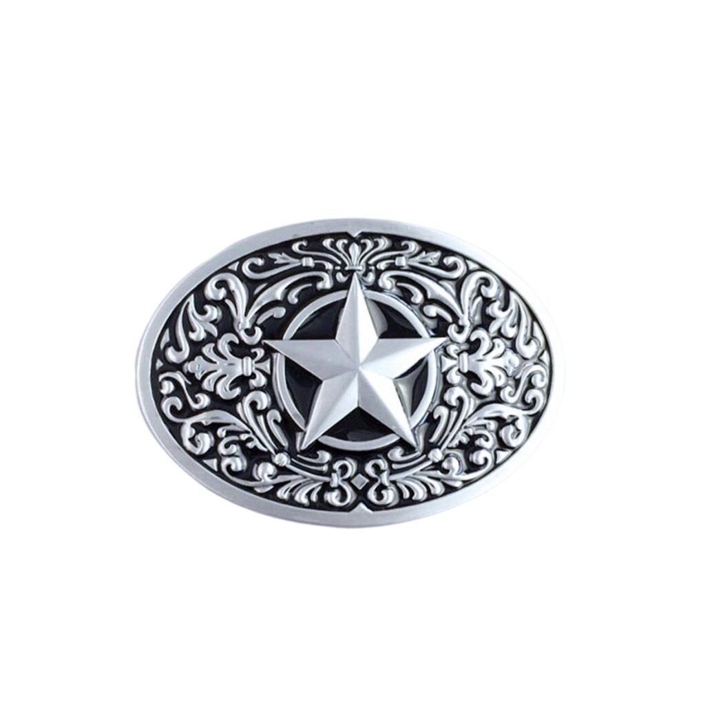 Black Enamel Southwest Flower Western Star Oval Belt Buckle Boucle de Ceinture