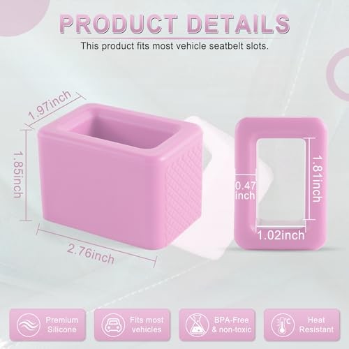2PCS Seat Belt Buckle Holder, Universal Silicone Rear Seat Belt Booster & Pink