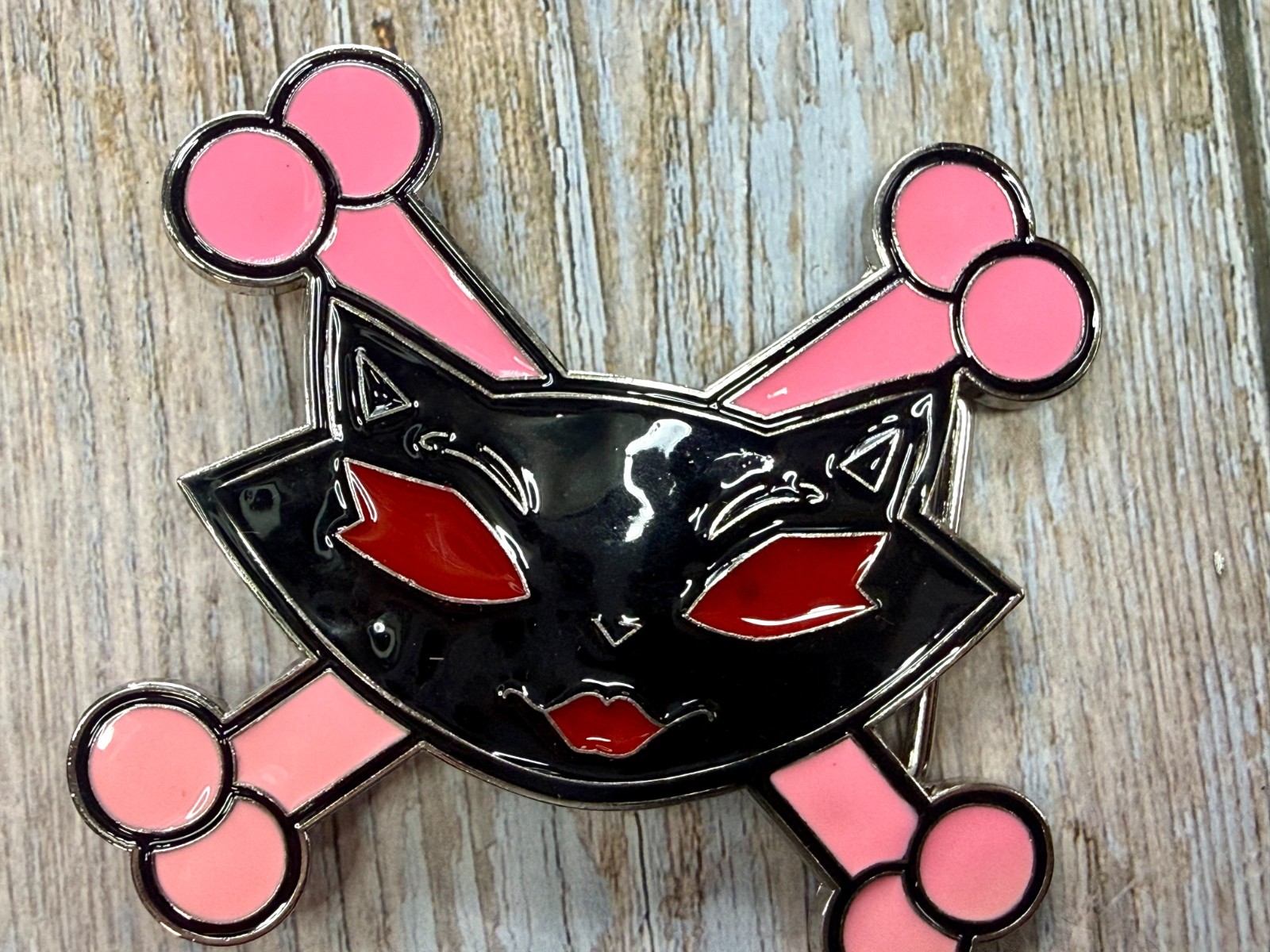 Vixen Sassy Cat Kitty Crossbones Cartoon Black Pink Red Enamel Belt Buckle