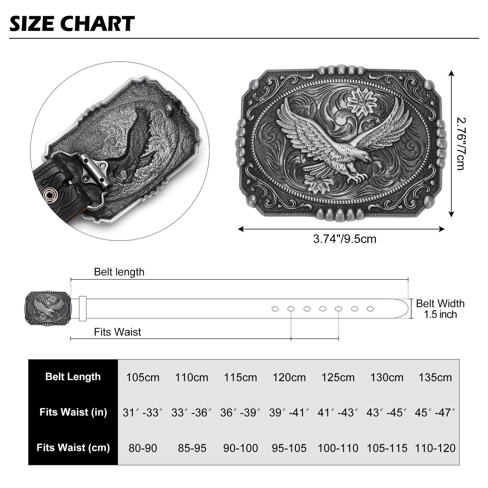 BISON DENIM Men&rsquo;s Western cowboy belt 41&Prime;-43&Prime;, Nk0064a-ds050-1bm-black