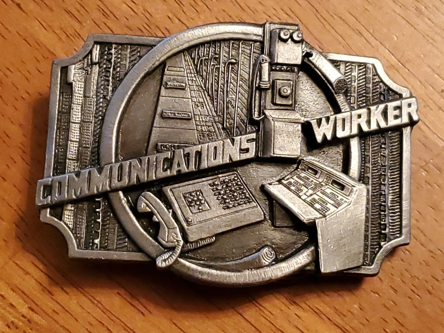 1990 Communications Worker Belt Buckle Occupational Lineman Siskiyou Pewter