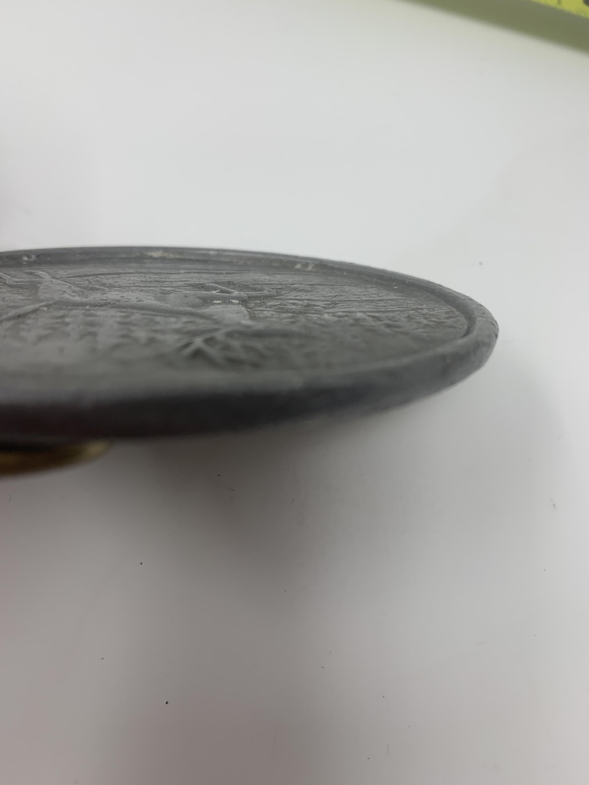Vintage Pewter Deer Belt Buckle Oval Wildlife Outdoorsman Forest Scene Western