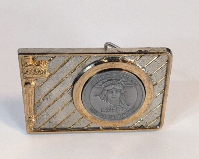 Vtg Belt Buckle Liberty Centennial Coin 1986 Statue of Liberty Leslie Mfg Metal