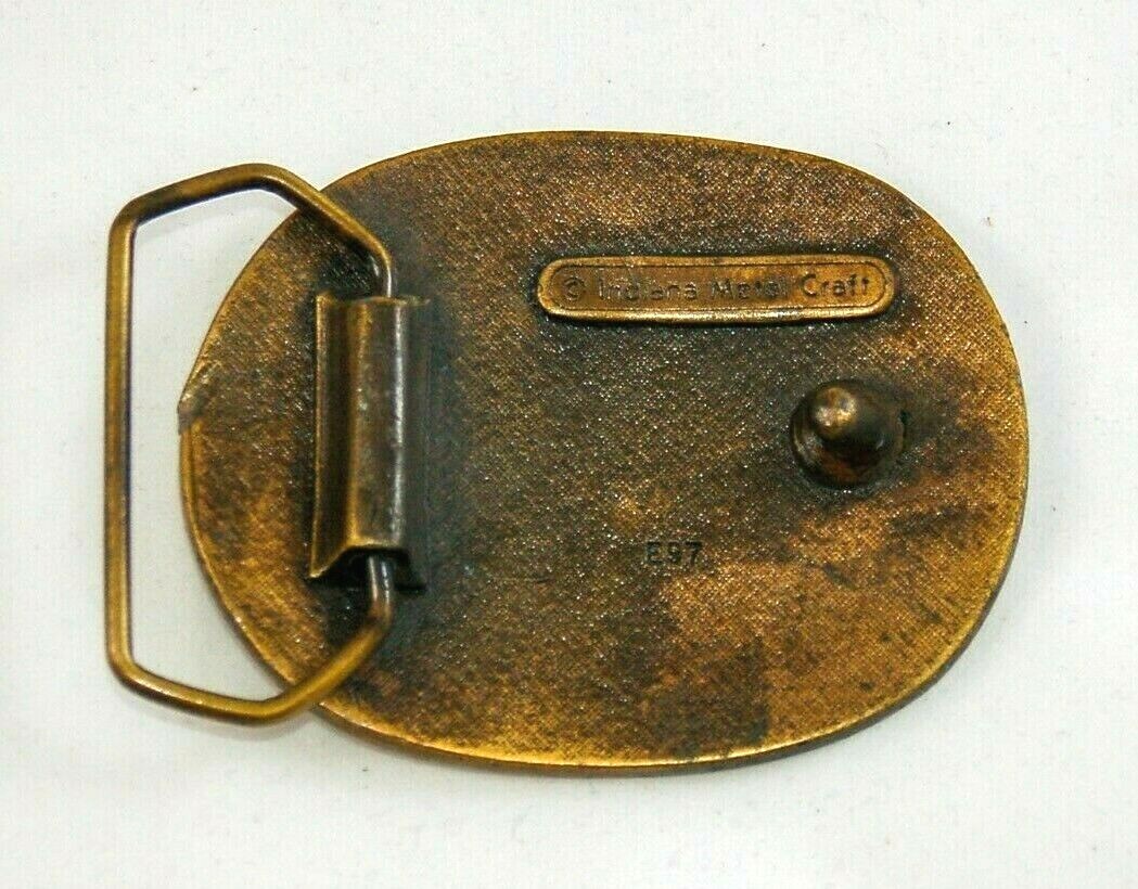 Deer Mountains high relief brass belt buckle oval 3 inch E97 Indiana Metal Craft
