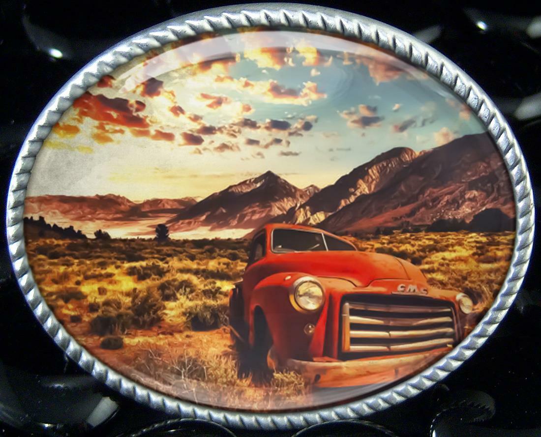 Vintage Truck Belt Buckle – Classic American Silver Handmade Buckle – 627