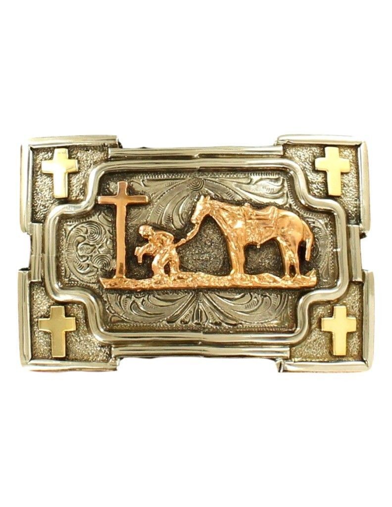 Crumrine Western Belt Buckle Praying Gold Cross Copper C10103
