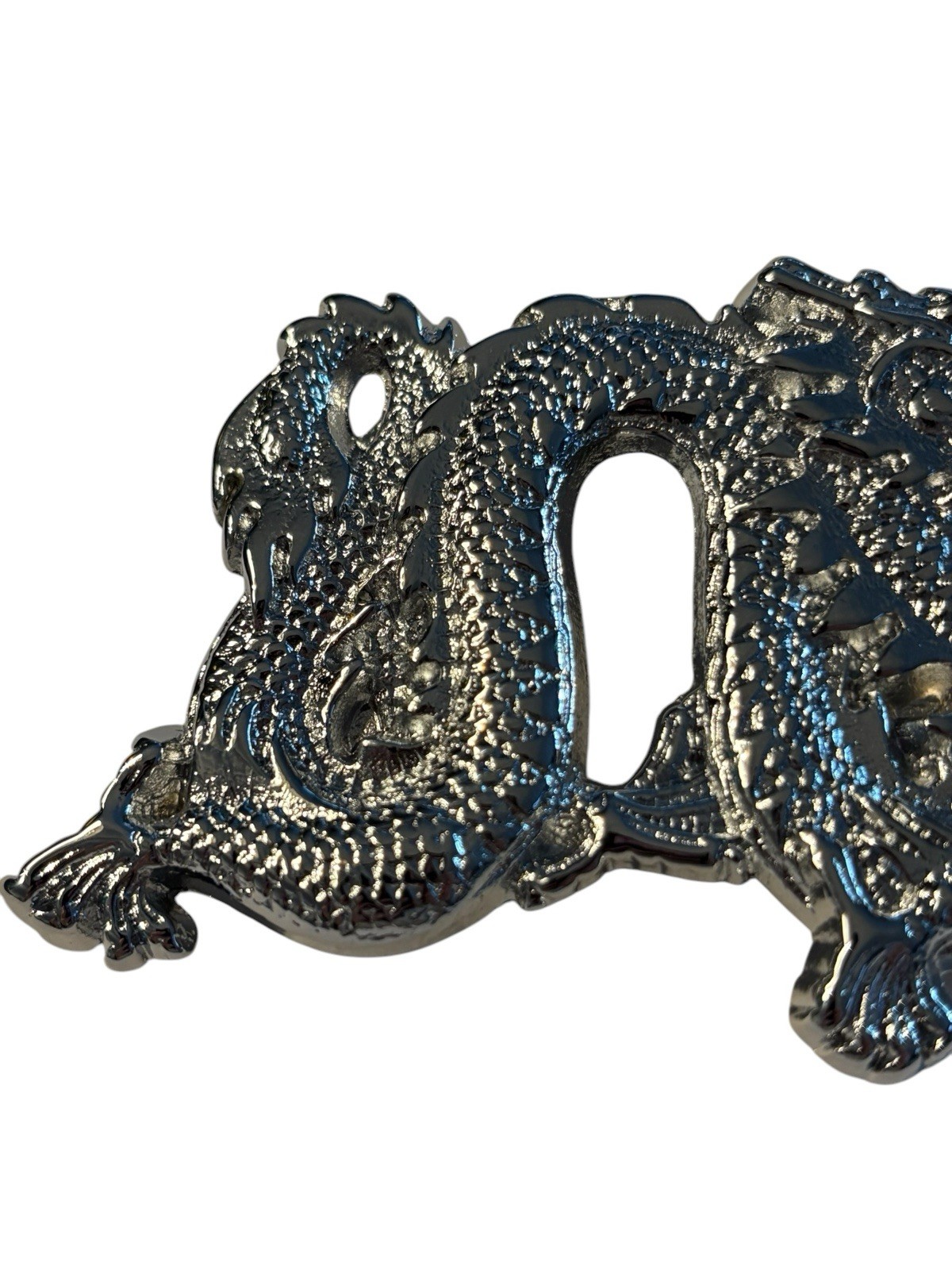 DRAGON FIRE FLAME BREATHING SOLID BRASS CHROME PLATED BARON BELT BUCKLE 1981