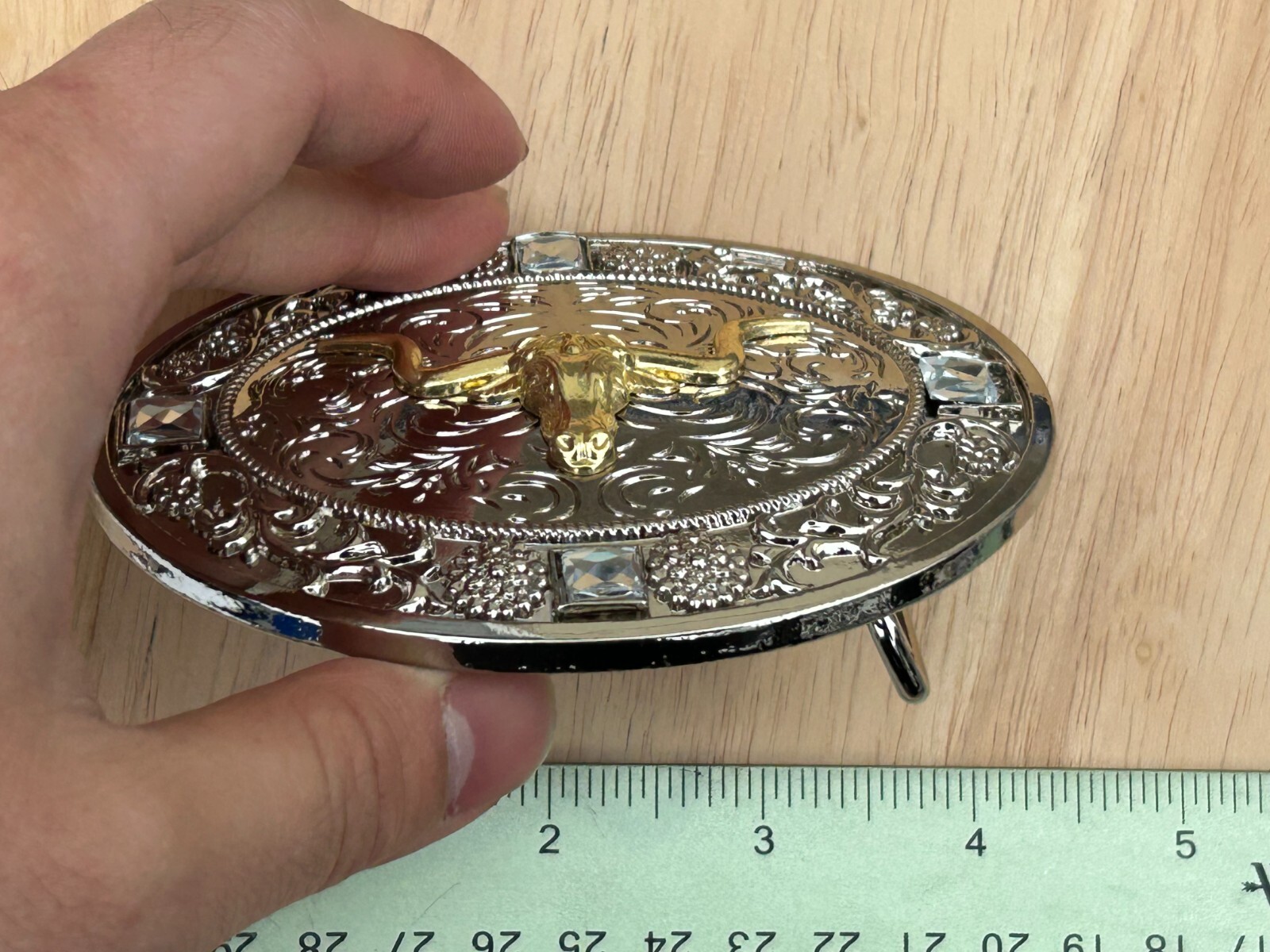 Western Longhorn Buckle Men Unisex Clear Rhinestone Oval Silver Zinc Fit 2 »