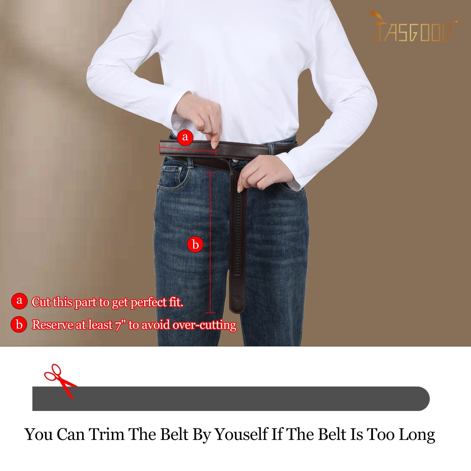 JASGOOD Men&rsquo;s Leather Ratchet Belt Strap Suit Pant Size 28&Prime;-44&Prime;, C-coffee