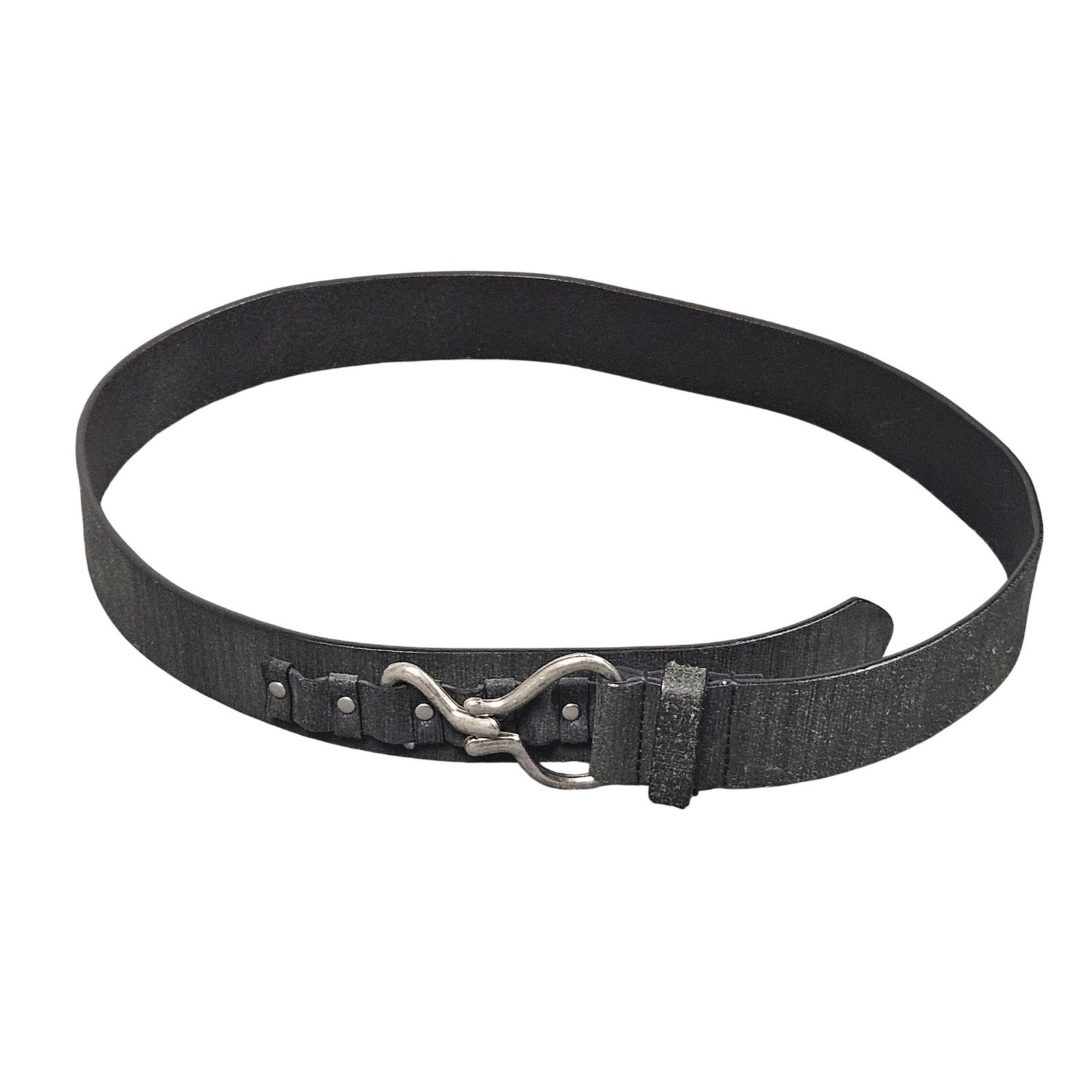 Hook Buckle Leather Belt Medium 31-35 Black Grunge Utility Streetwear Punk