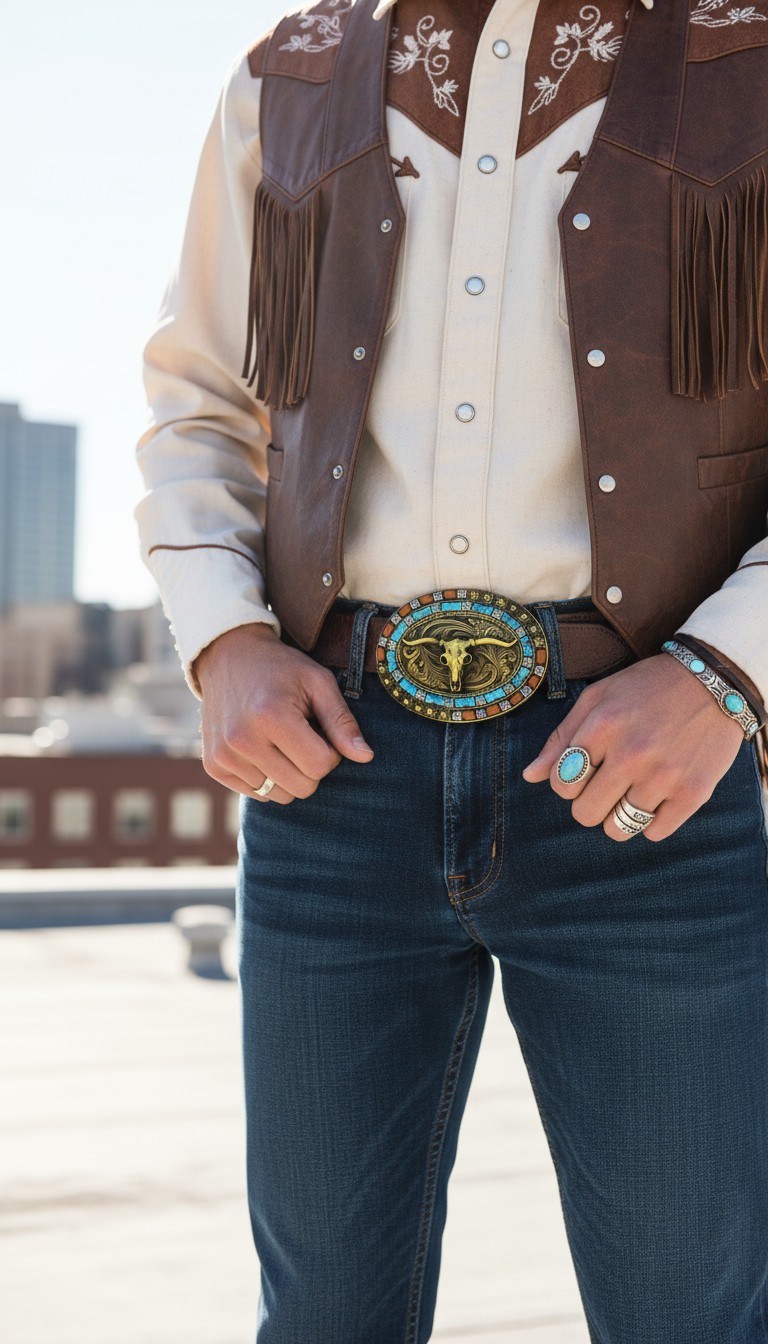 Men Dark Gold Metal Buckle Western Fashion Bull Long Horn Texas Cow Cowboy Style