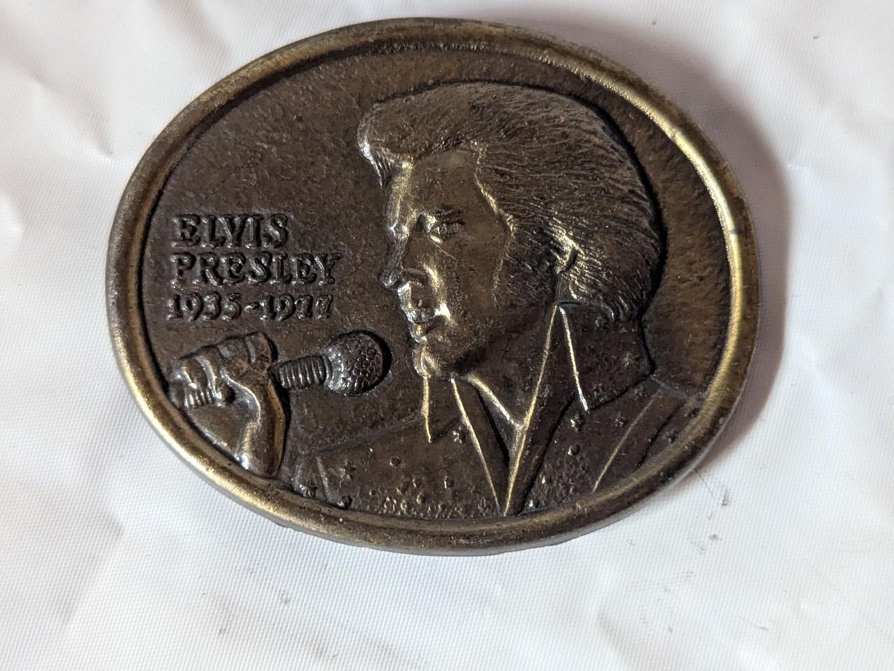 vintage 1970s belt buckle ELVIS solid brass WESTERN cowboy
