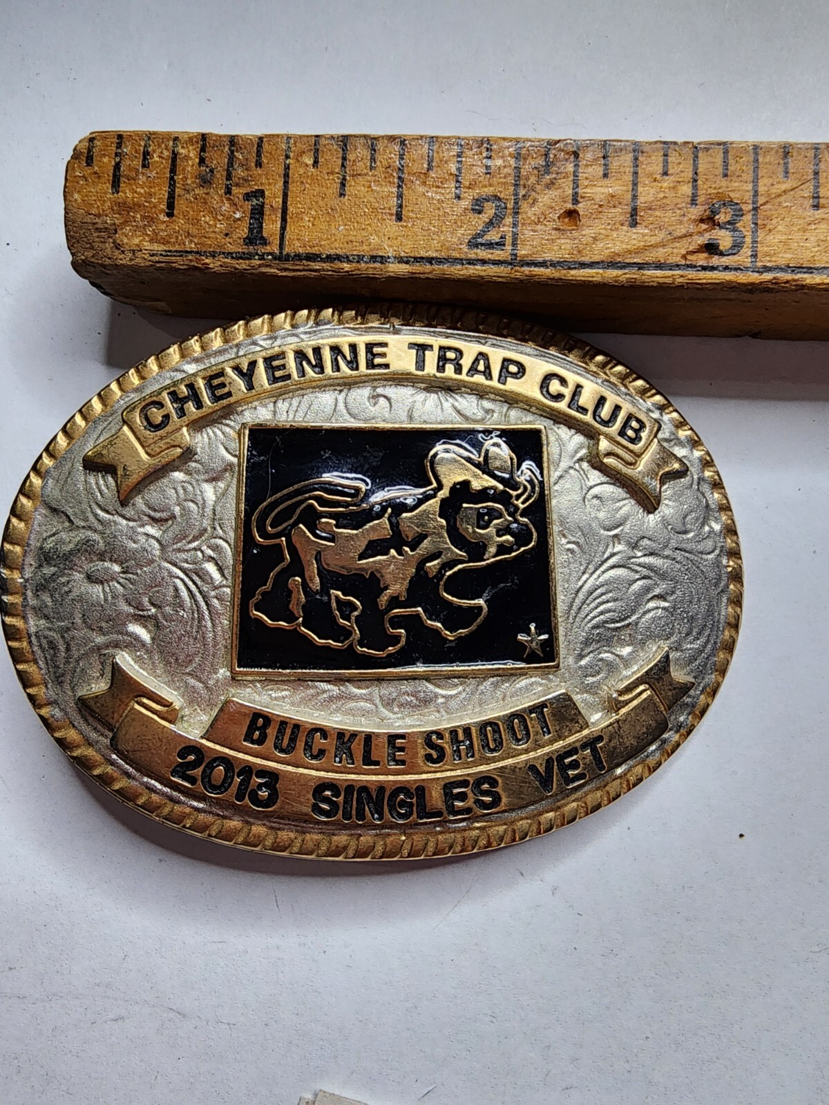 Cheyenne Trap And Shoot Club Trophy Belt Buckle 2013 Singles Vet