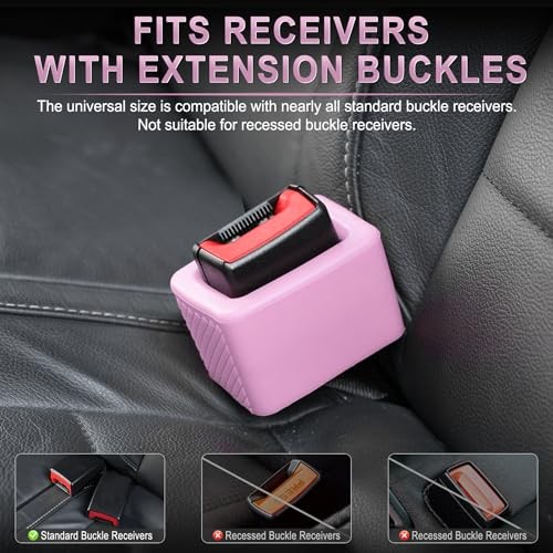 2PCS Seat Belt Buckle Holder, Universal Silicone Rear Seat Belt Booster & Pink