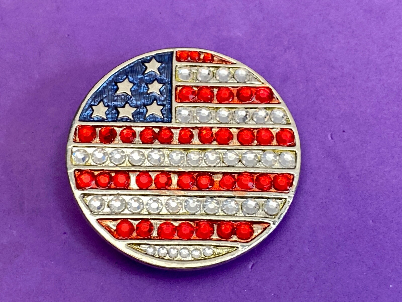 United States Of American Usa Flag Colors On Round Rhinestone Belt Buckle