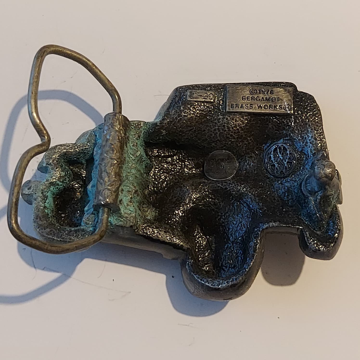 Vintage 1978 « 4×4 » 3D Pewter Jeep Bergamot Brass Works Belt Buckle # J-39