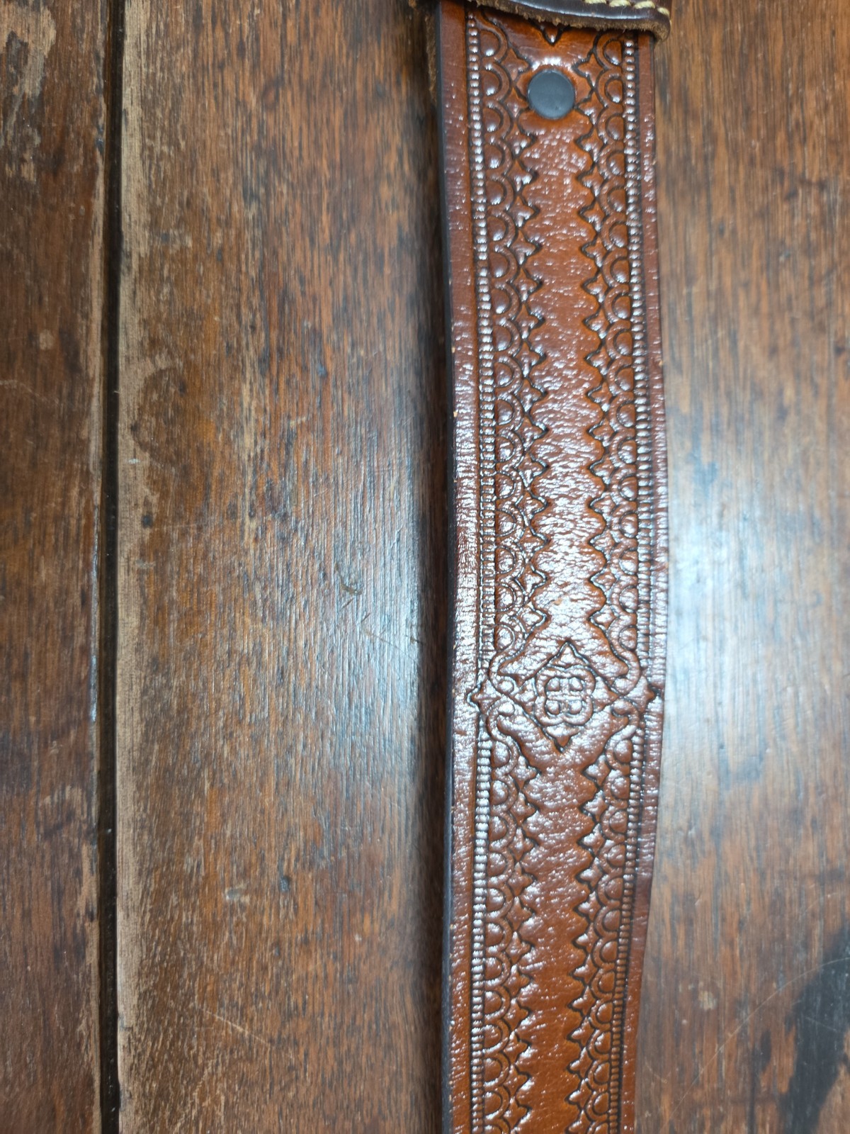 Belt C+ J Inc Pewter Buckle With Deer In Woods Belt Brown Tooled Leather 46