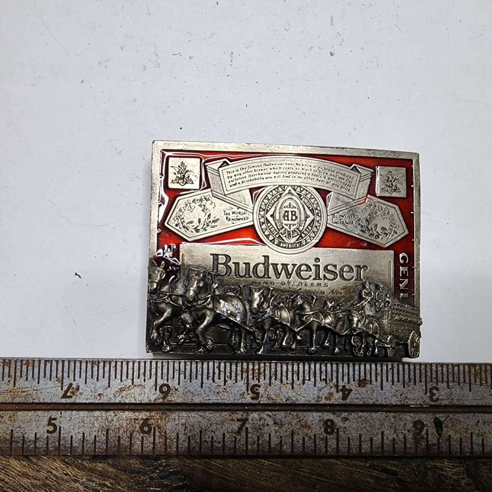 Vintage Anheuser-Busch Budweiser Belt Buckle Clydesdale Horses Enamel
