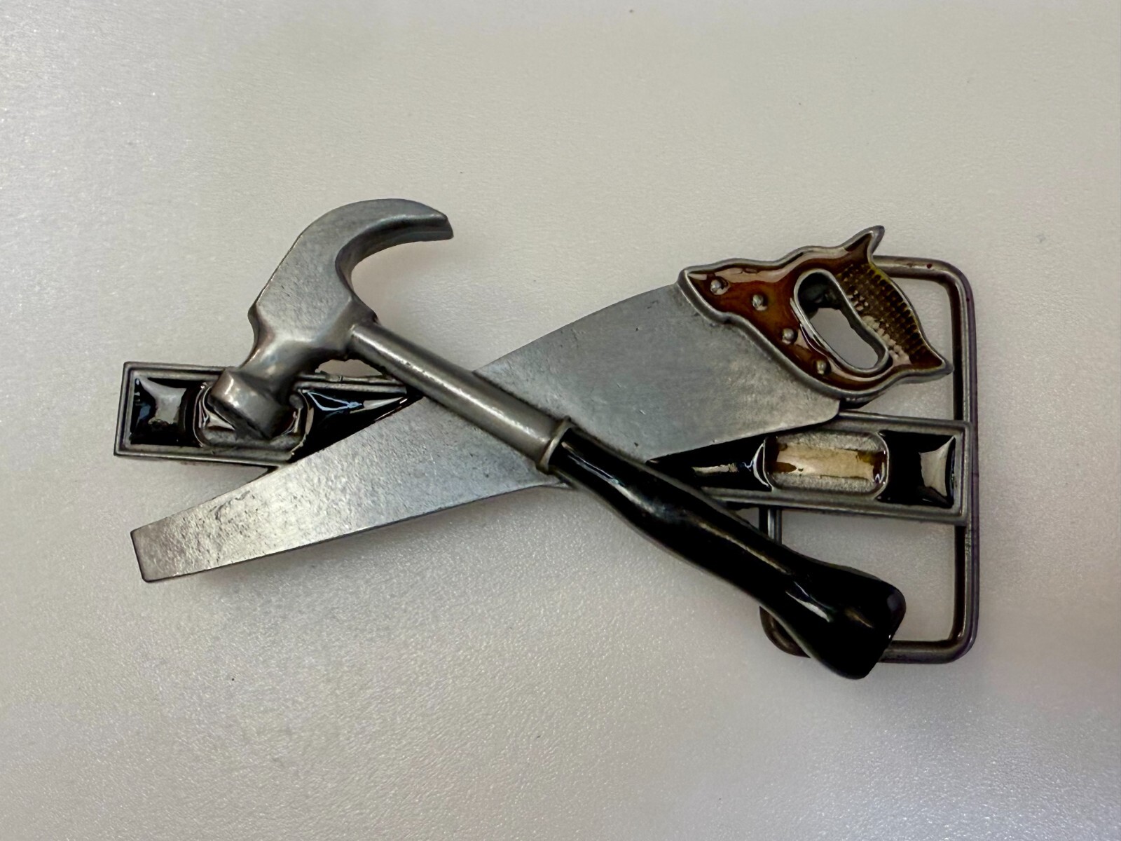 Tools Hammer Saw Meter Stick Carpenters Contractor&rsquo;s Figural Cutout Belt Buckle