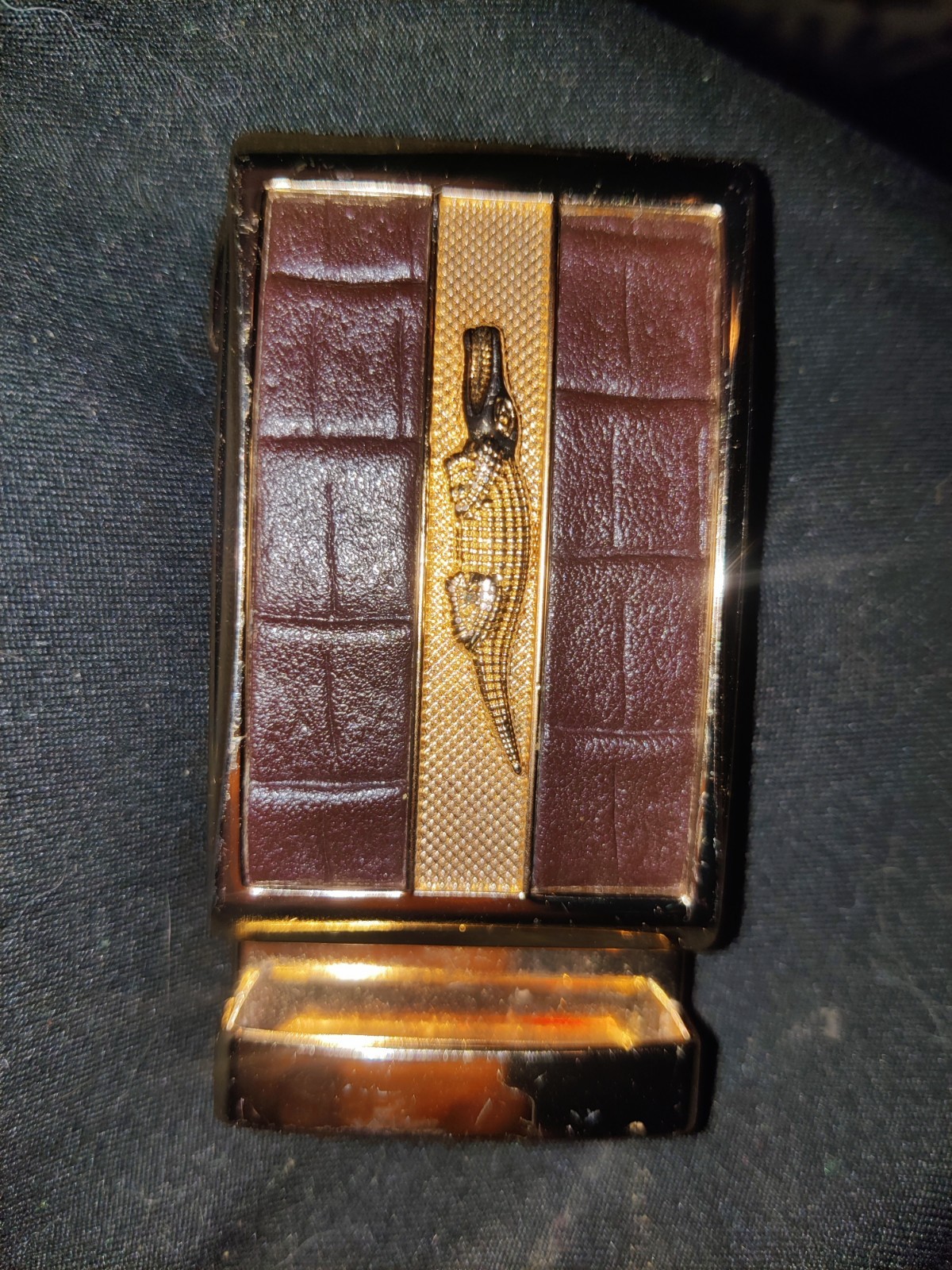 VINTAGE Crocodile Alligator Head Black & Gold Metal Replacement Belt Buckle