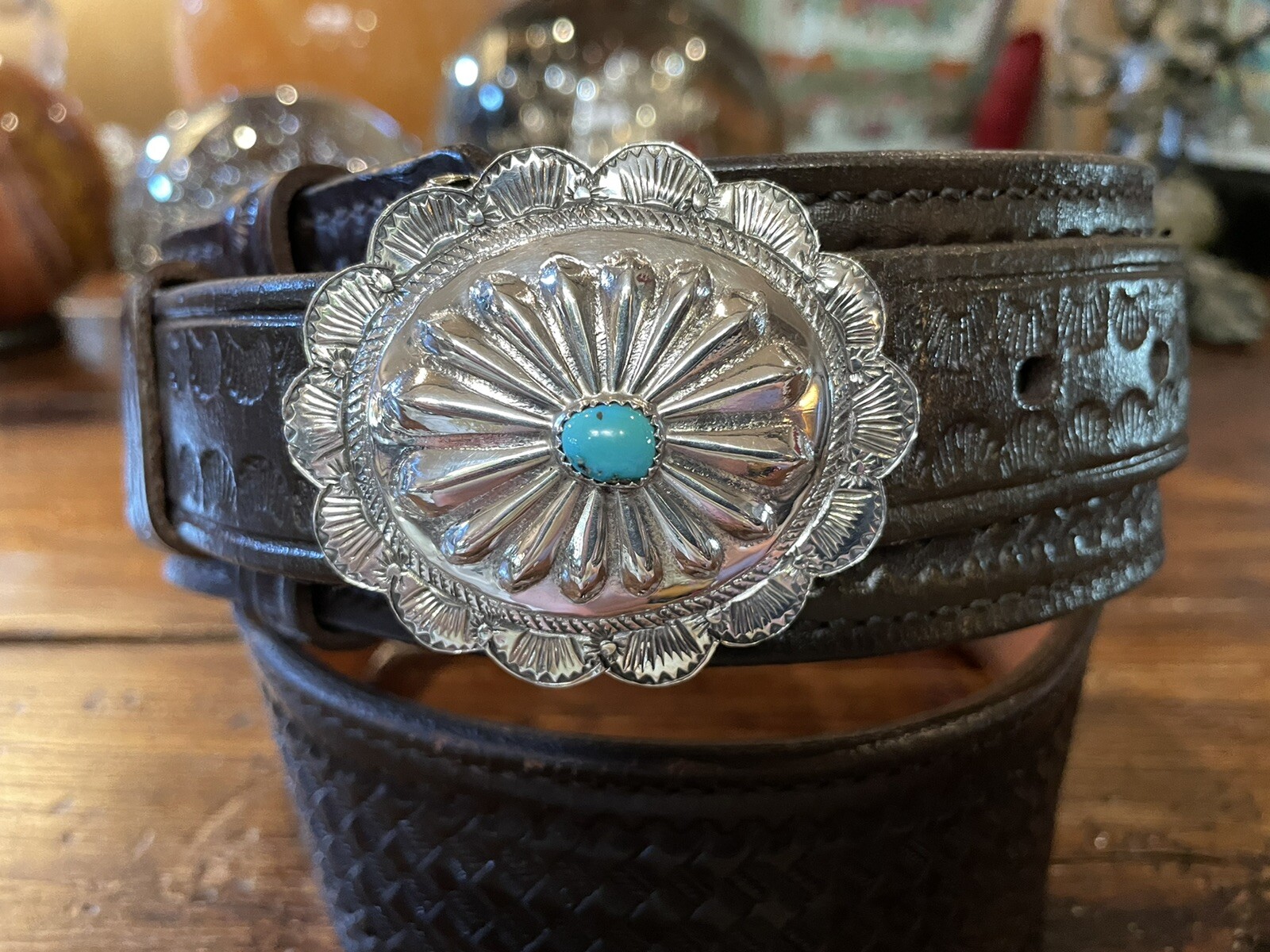 Navajo James Reid style Sterling Silver Turquoise Belt Buckle 36-38-2”-1”🐂✅