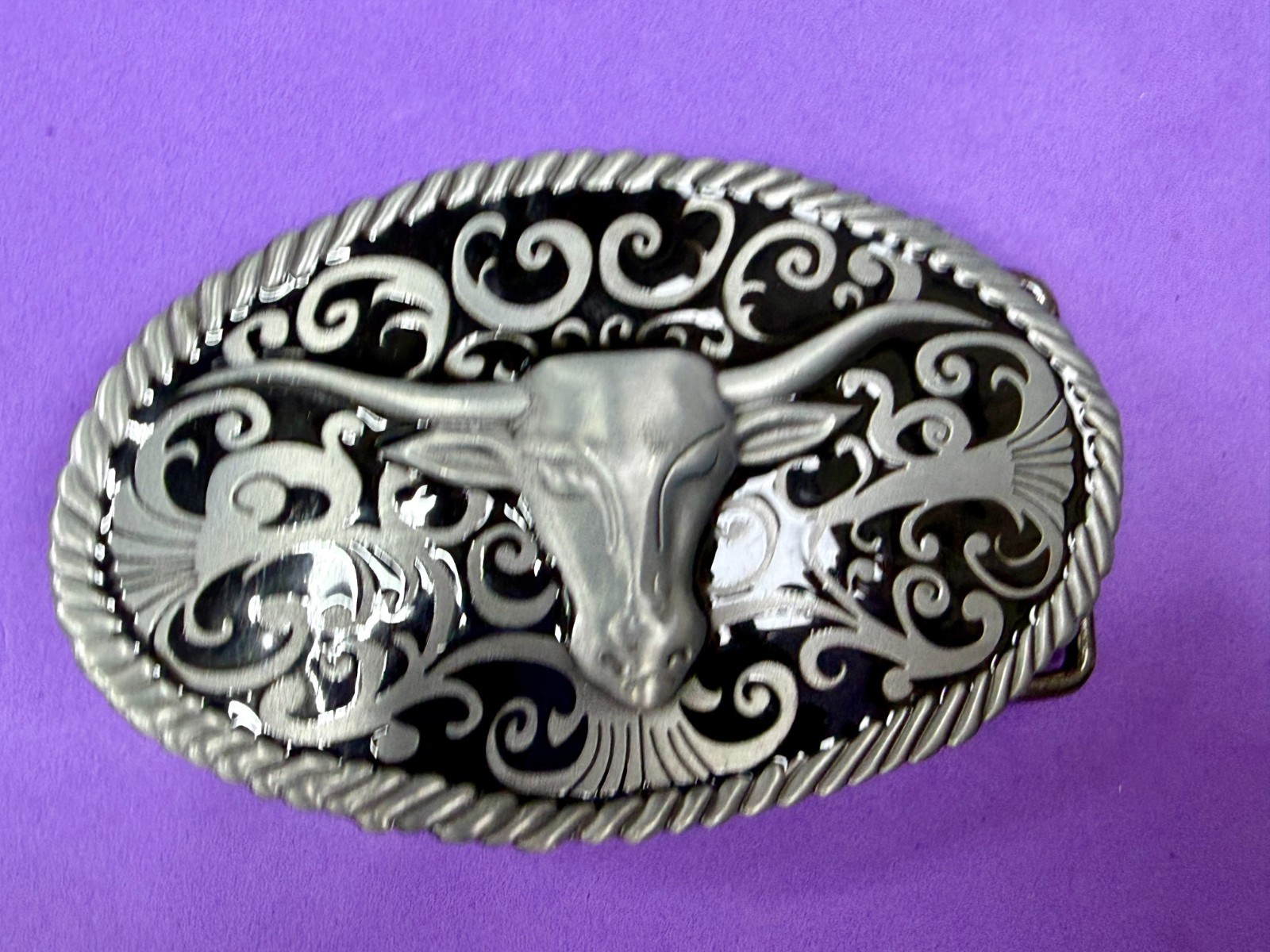 Longhorn Head Steer Cow Bull Two Tone Western Rodeo Style Belt Buckle