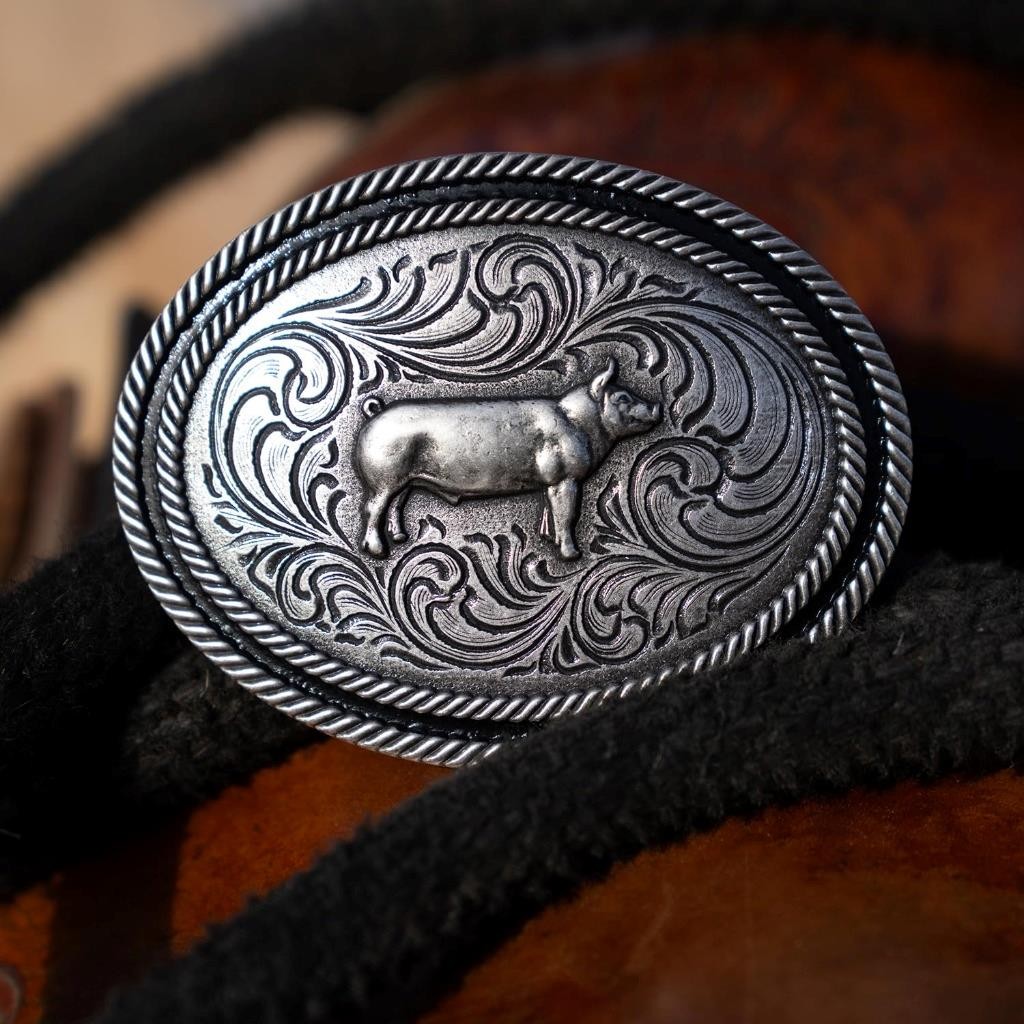 Montana Silversmiths Attitude Show Hog Pig Western Oval Belt Buckle