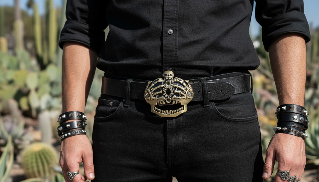 Men Women Dark Gold Belt Buckle Skull Skeleton Bones Pirate King Crown Halloween