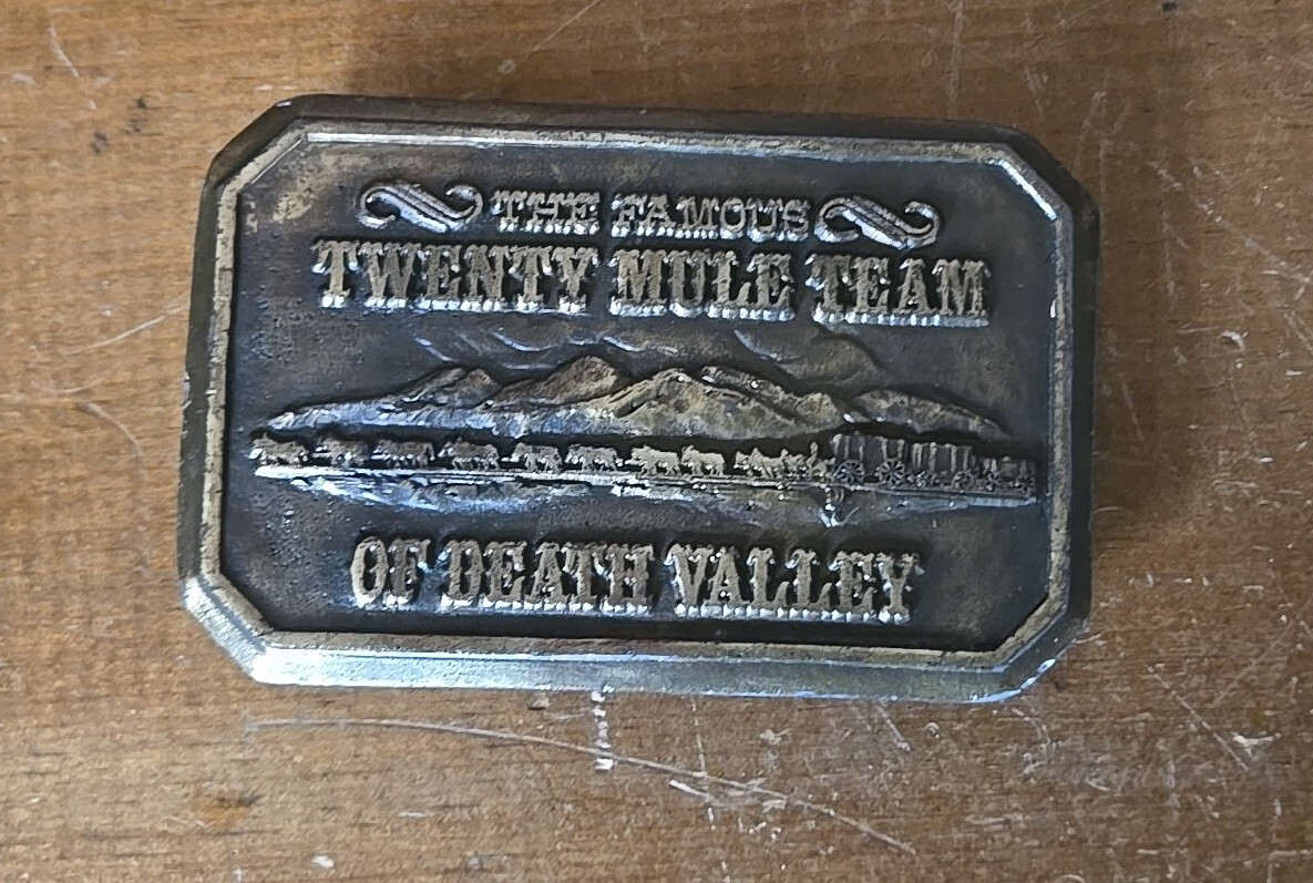 US Borax 1985 The Famous Twenty Mule Team of Death Valley Mining Belt Buckle