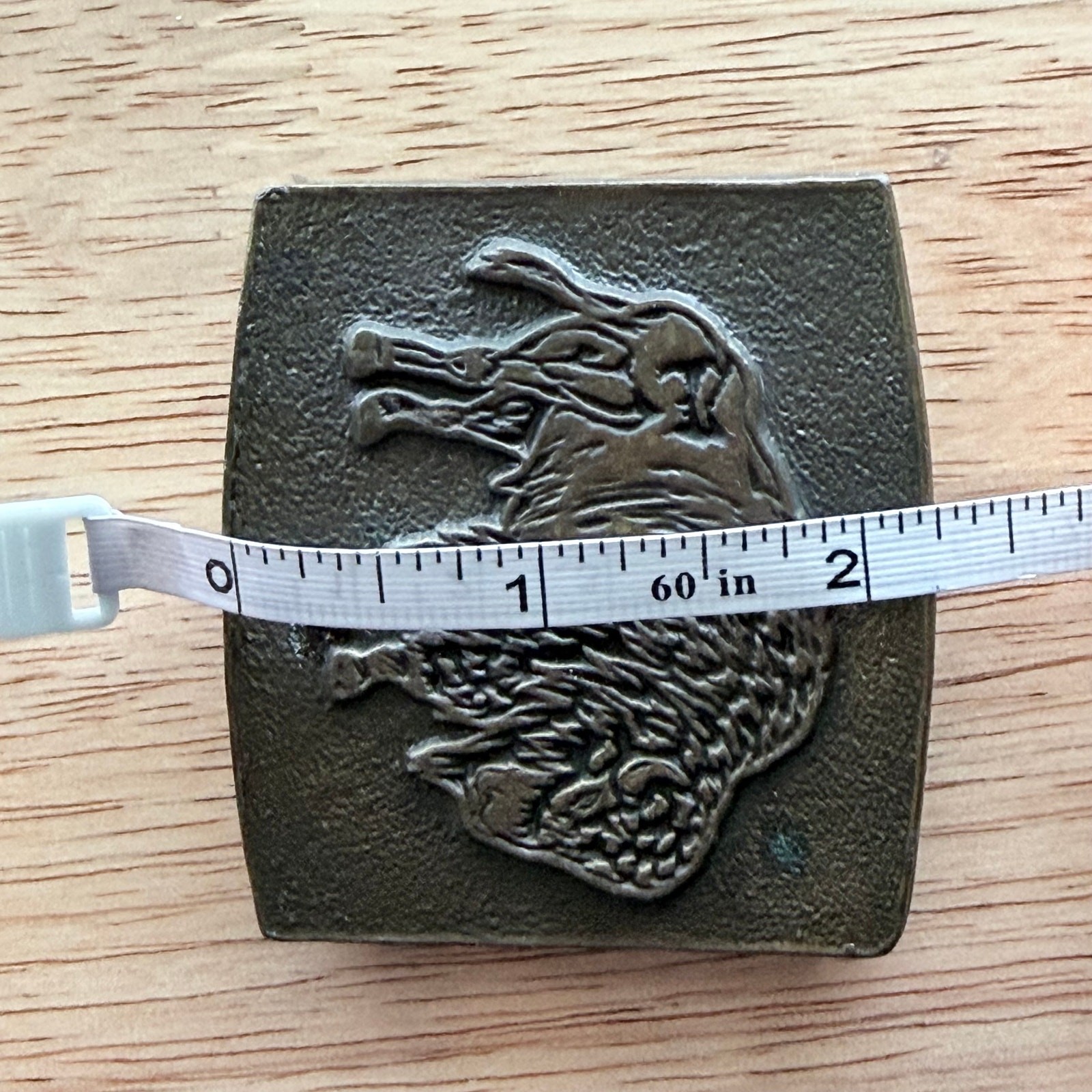 Vintage buffalo belt buckle metal brass tone 2.5×2.25 inches