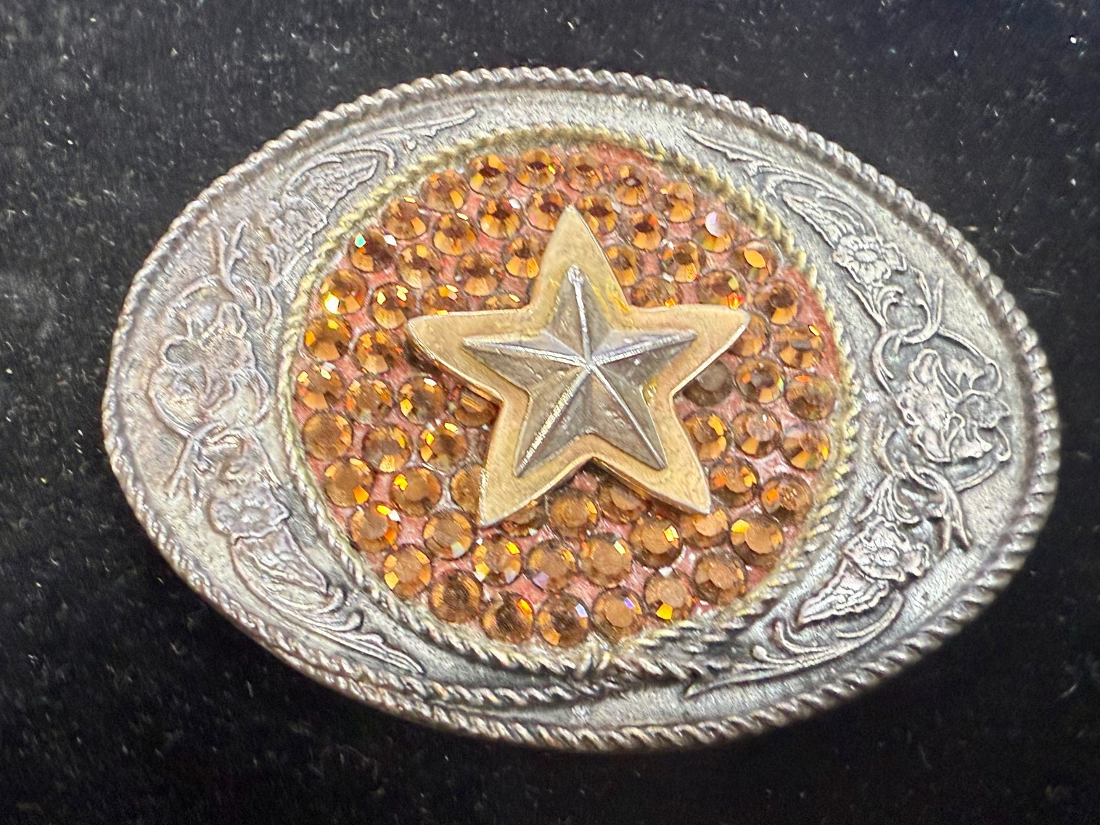 Five Point Star Sparkling Yellow Rhinestone Cowboy Cowgirl Western Belt Buckle