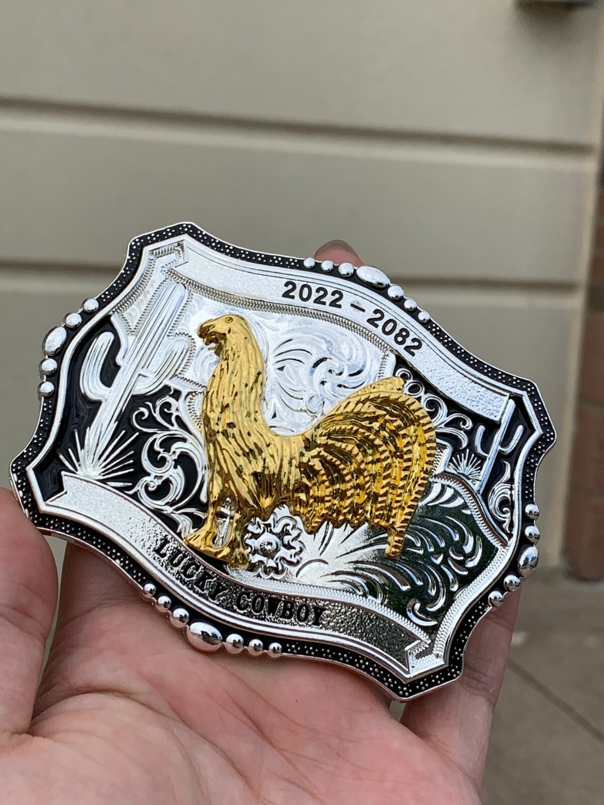Western Buckle Gold Black Silver Rooster Cowboy 2 »Buckle Hebilla Vaquero Gallo