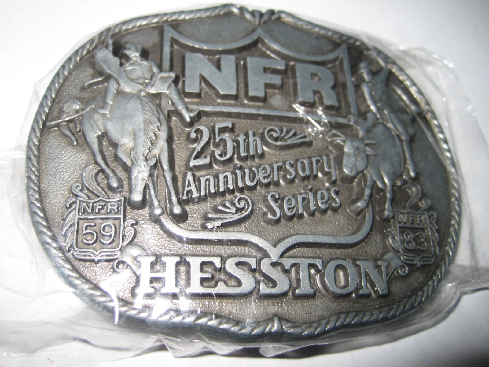 National Finals Rodeo Hesston 1983 NFR Adult Cowboy Buckle New in Plastic