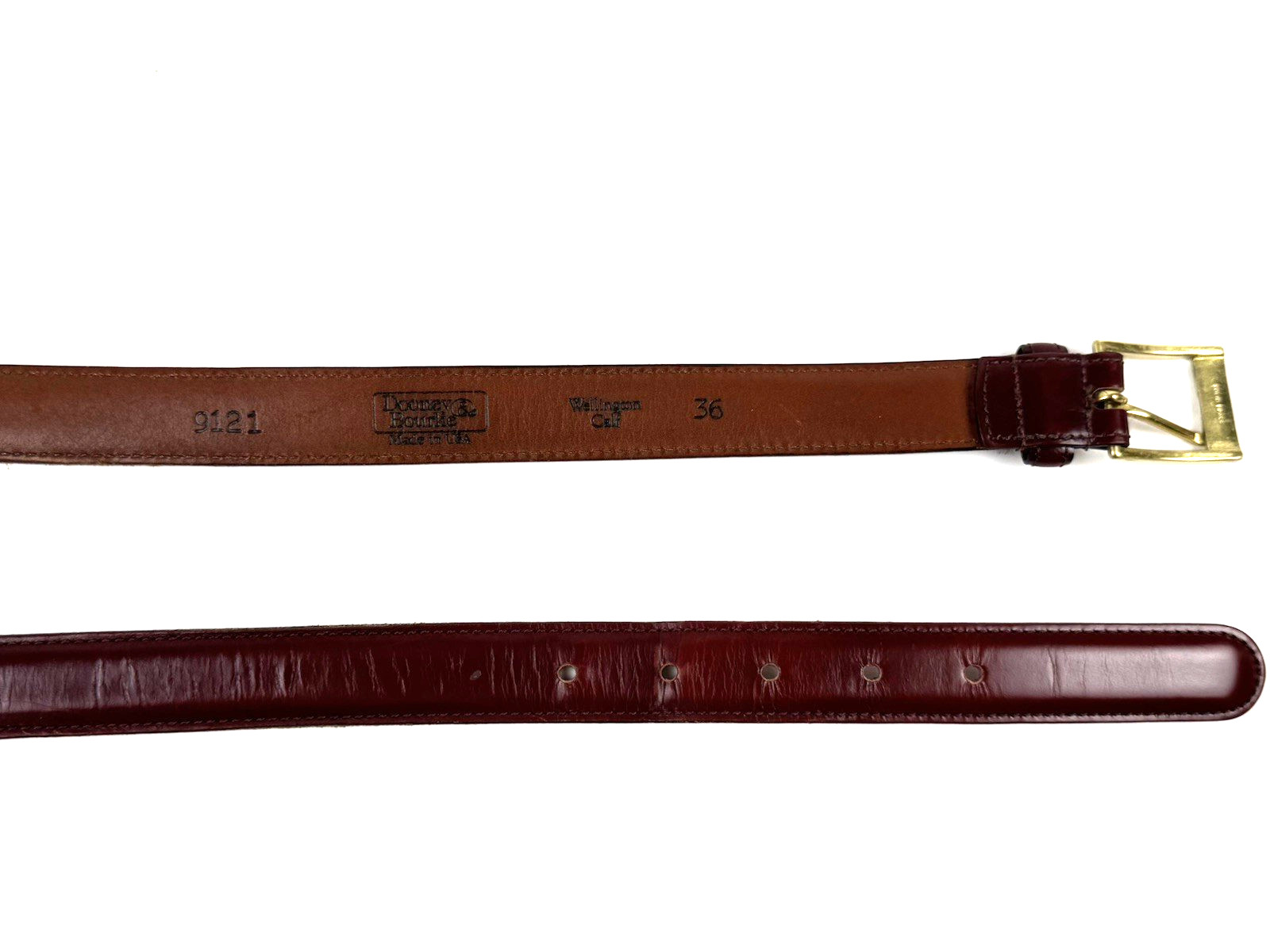 Dooney & Bourke Belt Mens Size 36 Dark Brown Calf Leather Brass Buckle 9121