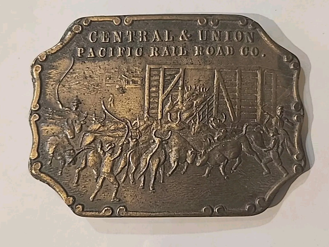 Vtg Central & Union Pacific Rail Road Co Belt Buckle Brass Railroad Line