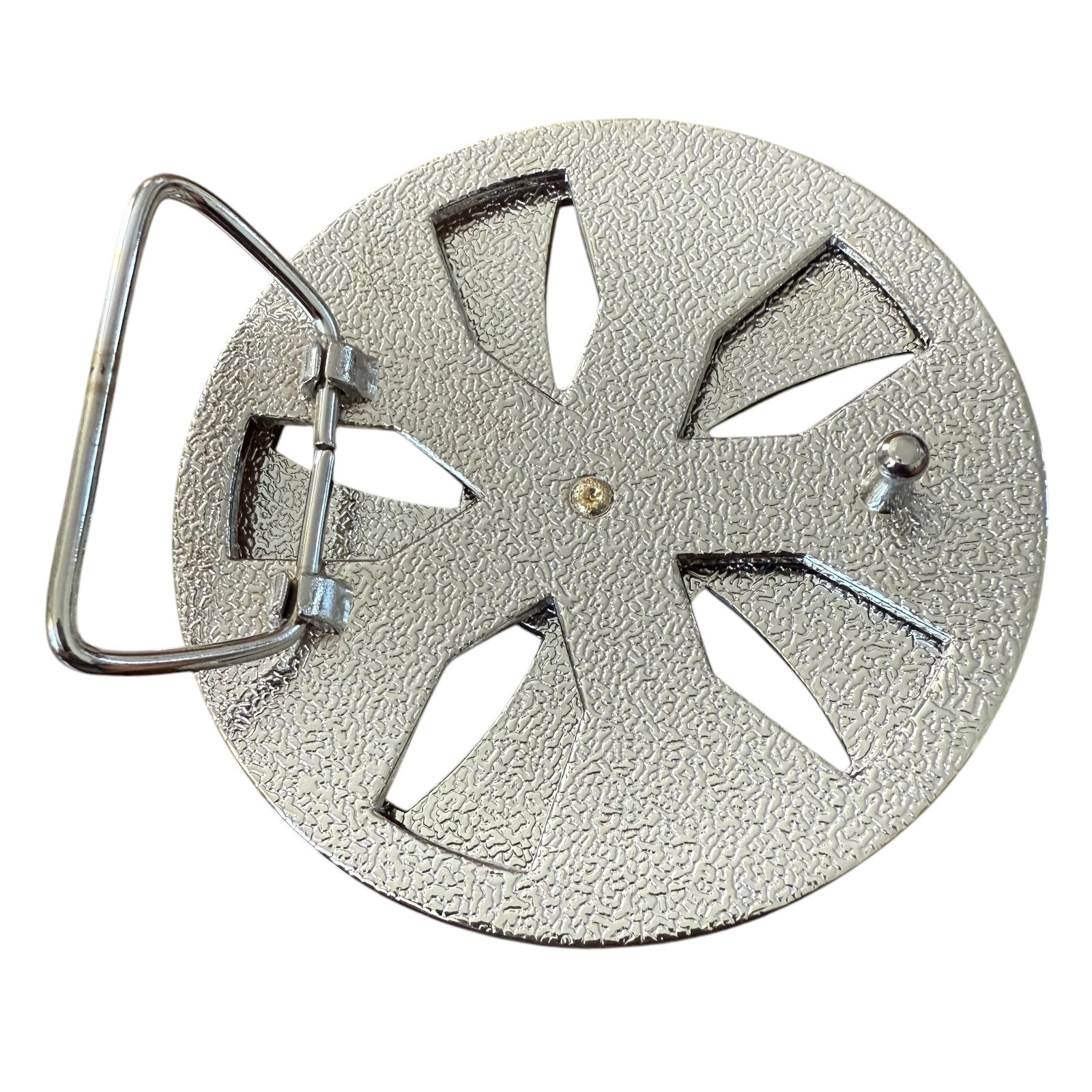 Vintage Chrome Silver Iron Cross Round Spinner Belt Buckle Metal Y2K Industrial