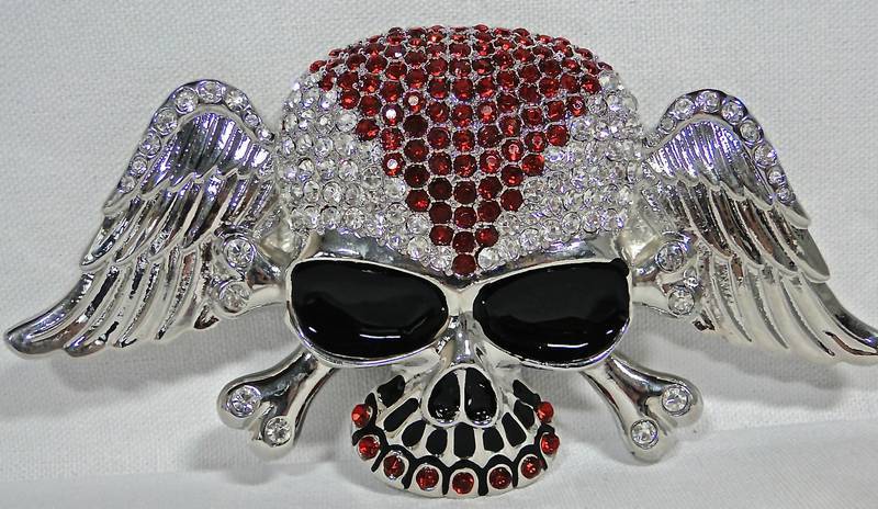 NEW Men’s Red Crystal Rhinestone Skull w/ Wings Big Belt Buckle – Skull Pirate