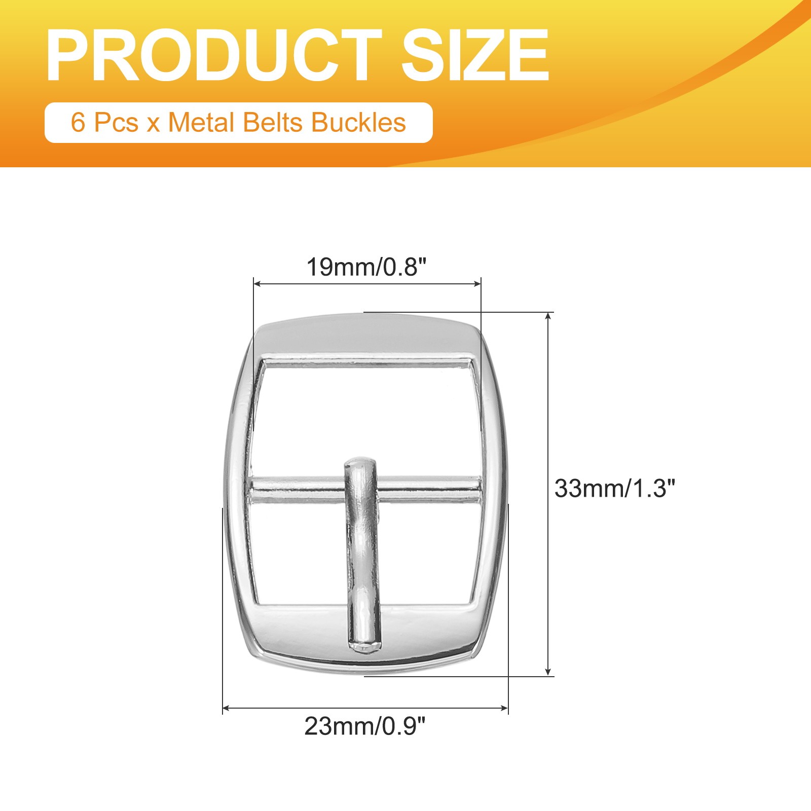6 Pcs 0.8 Inch Single Prong Buckles Square Center Bar Buckles, Silver Tone