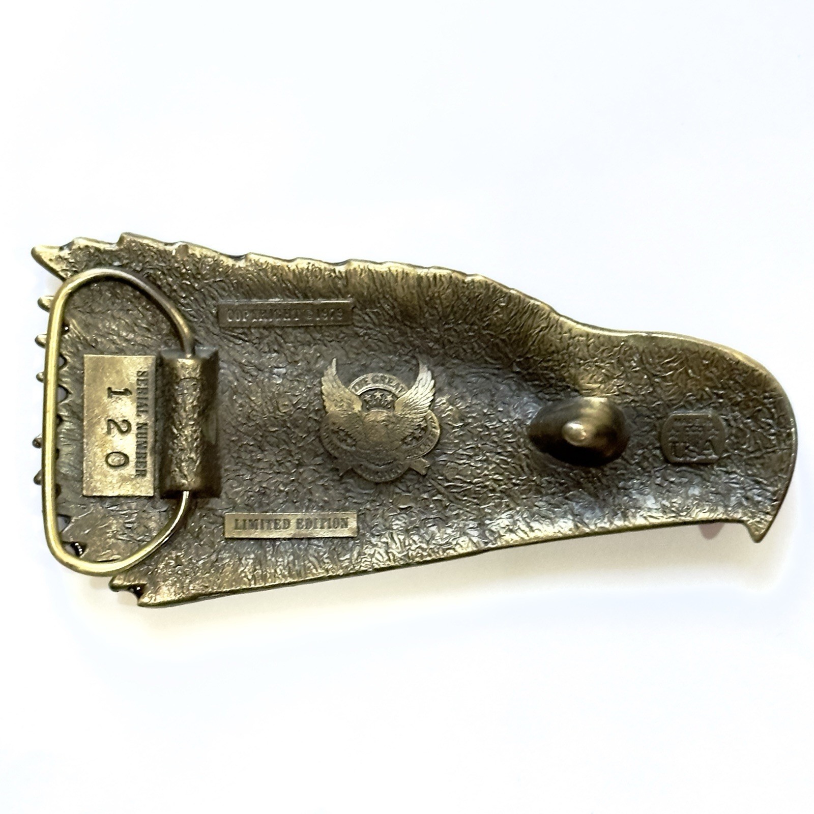 Vtg Eagle Head Brass Buckle Enameled 1979 Grt American Buckle Co #120 USA Ltd Ed